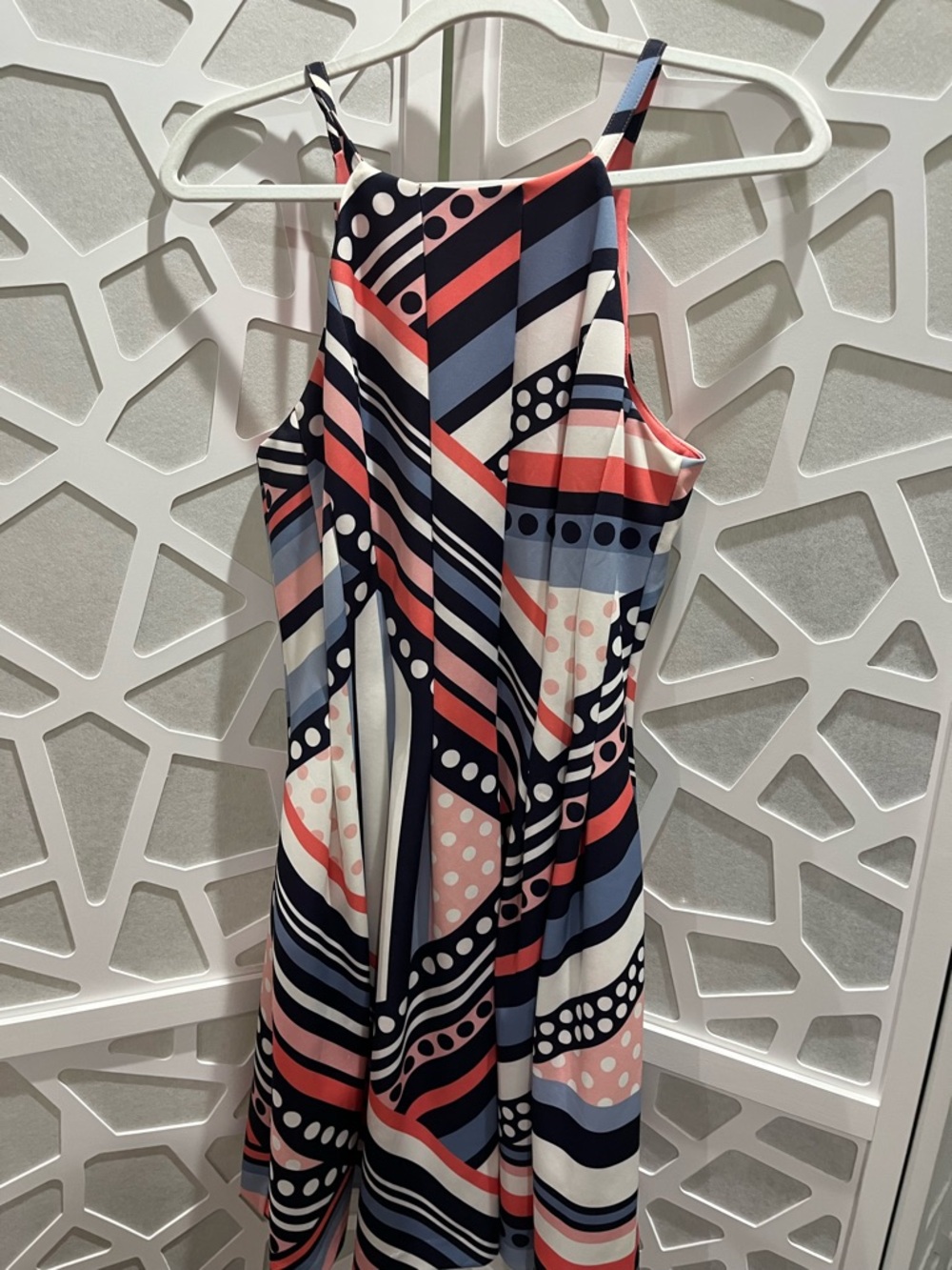 Vince Camuto Striped & Polka Dot Midi Dress in Navy, Coral, Blush and White